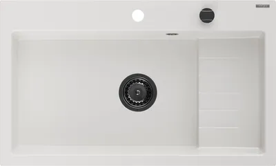 Immagine prodotto di Mexen Omar lavello in granito a 1 vasca 800 x 480 mm, bianco, sifone nero - 6520801005-20-B