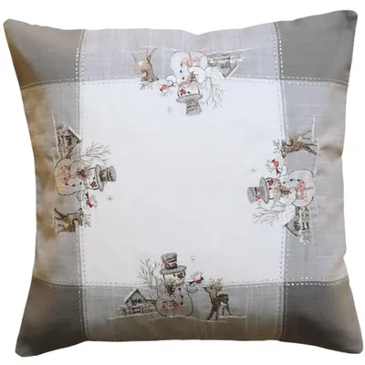 Produktbild von Kissen-Bezug ANNICA Schneemänner Weihnachten Stick grau 40x40 cm
