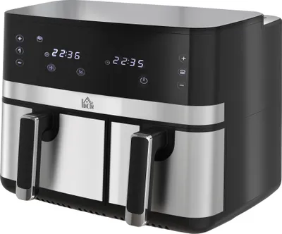 2700 W Heißluftfriteuse mit 8 Einstellungen, Schwarz/Silber, 41,8x39,2x31,1 cm