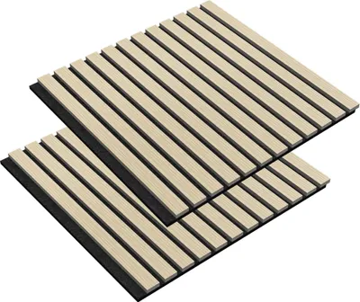 Obrázek produktu pro JOIEYOU 2 kusy akustických panelů 60x60 cm stěnové panely dřevěné dřevěné panely stěnová zvuková izolace s dýhou vzhledu dřeva Akustický panel stěnové obložení zvukově izolační panely lamelové stěny, bílý