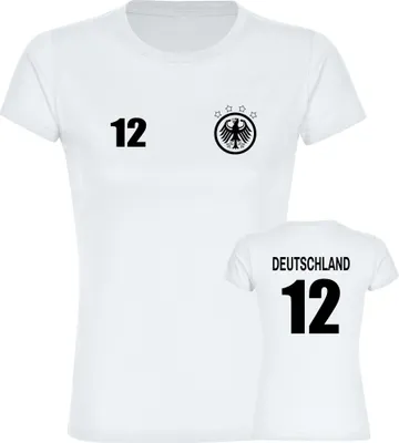Produktbild von multifanshop Damen T-Shirt - Deutschland - Adler Retro Trikot 12, weiß, Größe S