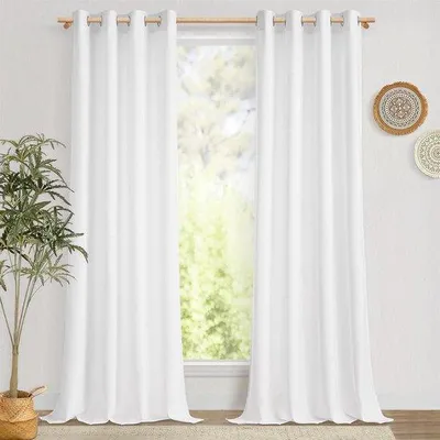 Image de Ensemble de rideaux Ibenzoa® (2 pièces) – Rideaux en lin imitation, œillets, 140 x 240 cm, 30 % lin / 70 % polyester, semi-transparents, pour salon et chambre