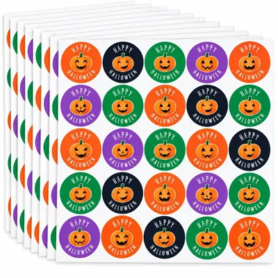 200 Halloween Sticker, 4 cm rund, Happy Halloween Kürbis