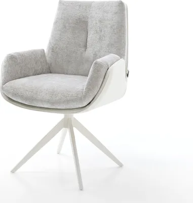 Produktbild von DELIFE Drehstuhl Clea-Flex Materialmix Echtleder Weiß-Silbergrau Kreuzgestell breit Weiß 360° drehbar Wippfunktion