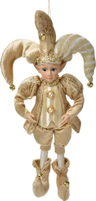 Productafbeelding van Clayre & Eef Decoratieve kerstornament Elf, 14x10x38 cm, beige, textiel