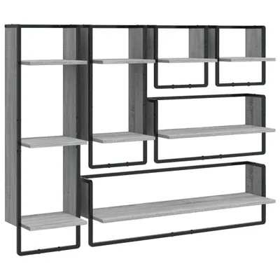 Immagine prodotto di vidaXL Set di scaffali a muro da 6 pezzi con aste Materiale in legno Grigio Sonoma
