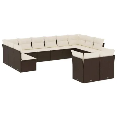 Image de vidaXL Ensemble de salon de jardin 12 pièces avec coussins Marron Poly rotin