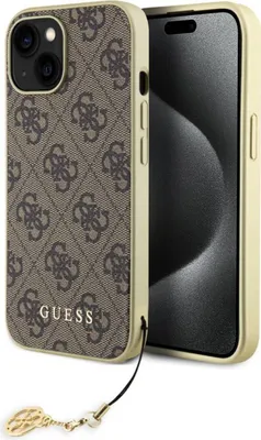 Produktbild von Guess GUHCP15SGF4GBR Hülle für iPhone 15 6,1", Braun, Braun, Hart, 4G Charms Collection