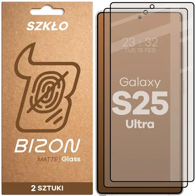 Produktbild von Mattes Hartglas für Galaxy S25 Ultra, Bizon Glass Matte Duo, Schwarzer Rahmen, 2 Stück
