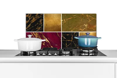 Obrázok produktu pre MuchoWow® Splashback Kuchyňa - Kuchynský backsplash - Ochrana steny pre sporák a drez Mramor - zlatá - elegantná 70x30cm Alu-Dibond (alternatíva k
