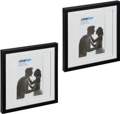 Immagine prodotto di Set di 2 cornici Relaxdays, 25x25 cm, quadrate, cornici da appendere o da appoggiare, con passe-partout, nero