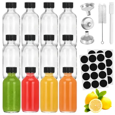 Image de Lot de 12 petits flacons en verre de 60 ml avec bouchon et étiquettes