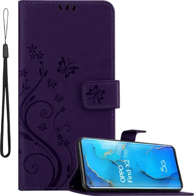 Image de Cadorabo Housse pour Oppo FIND X2 NEO en FLORAL FONCE LILA Housse de protection au design floral avec fermeture magnétique, fonction de support et porte-cartes Flip Case Flower Cover Etui Handy Klapp Hülle Book Tasche