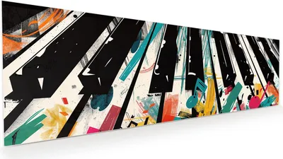 Produktbild von Glasbild 120x40cm in XXL für Wohnzimmer, Schlafzimmer Motiv Musiknoten Klavier
