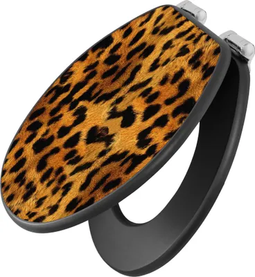 Produktbild von banjado Design WC Sitz Anthrazit mit Absenkautomatik MDF 46,5x38x5,2cm - Leopard - Toilettendeckel/Toilettensitz MDF - hochwertiger MDF Klodeckel/WC-Sitz mit Universal Scharnieren für alle gängigen Toiletten [TDA 10060]