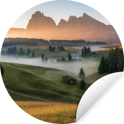 Produktbild von MuchoWow® Runde Wandtattoo - Wandsticker Tapete Aufkleber Berg - Nebel - Landschaft Ø 50 cm Selbstklebend und Repositionierbar - Wandaufkleber - Kreis - Wand Kreis - Wand Bild - Foto Tapete - Selbstklebende - Wohnzimmerdekoration - Wand Dekoration - Kinderzimmer