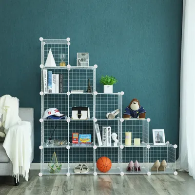 Produktbild von SONGMICS Regalsystem Steckregal, 16 Würfel Aufbewahrungssystem aus Metalldraht, DIY Schrank, modular, Gitterregal, mit Drahtrahmen, weiß LPI44W