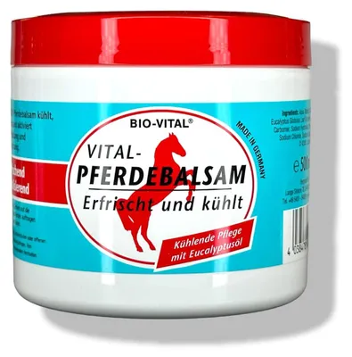 Produktbild von Original Pferdebalsam Erfrischt und kühlt, mit Eucalyptusöl, Pferdegel, Vital-Pferdebalsam erfrischt, entspannt und kühlt, Belebendes vitalisierendes kühledes Massage-Gel 500 ml