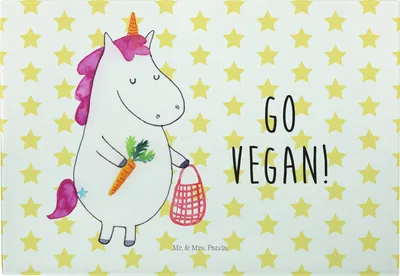 Produktbild von Mr. & Mrs. Panda Hackbrett Einhorn Vegan - Weiß - Geschenk, Gesund essen, Leben, Küchenbrett, Frühstücksbrett, Unicorn, Rohkost, Veganer, Veganismus, Schneidebrett