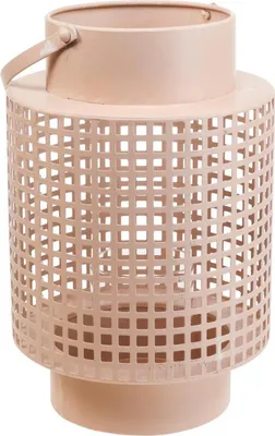 Produktbild von Romantische Deko Laterne Rosa Windlicht im Metall mit Henkel & Ø18cm H29cm für Tischdeko & Garten