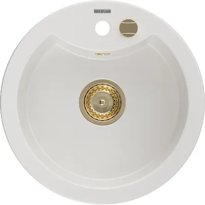Obrázek produktu pro Mexen Diego 1-miskový granitový dřez 488 x 480 mm, Bílá, sifon Zlatá - 6512481000-20-G