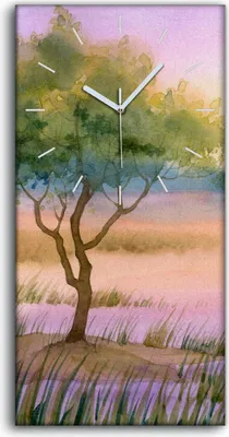 Produktbild von Leinwand Wanduhr Wandkunst Uhr 30x60 Malerei Aquarelle Baum Wasser Kunst - weiße Hände