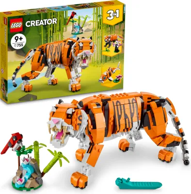 Obrázok produktu pre Stavebnica LEGO Creator 3 v 1 Majestátny tiger 31129; modely zvieratiek pre deti vrátane tigra, pandy a kapra koi; kreatívne dar?eky pre malých milovníkov nápaditých hier vo veku od 9 rokov (755 dielikov)