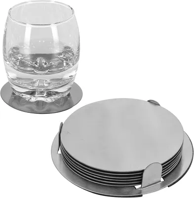 Untersetzer Set 6-tlg. mit Halter, Edelstahl, Silber, rund