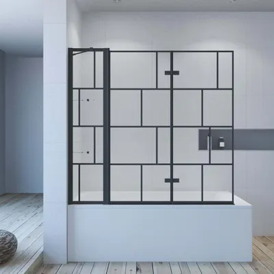 Produktbild von AQUABATOS Badewannenfaltwand Duschwand für Badewanne 3-teilige Duschabtrennung Dusche 150 x 140 cm Badewannenaufsatz Matt schwarz Faltwand mit Nano Beschichtung Glaswand