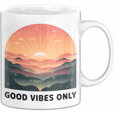 Produktbild von Positive Vibes Tasse Geschenk Lustige Geschenkidee Spruch Für Glückliche Seelen (Weiß)