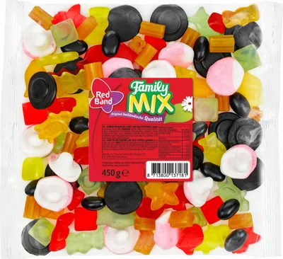 Produktbild von Red Band Family Mix, Fruchtgummi, Schaumzucker, Lakritz, im Beutel, Tüte, 450 g