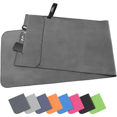 Obrázek produktu pro Fitness ručník, 120x50 cm, mikrovlákno, rychleschnoucí, s kapsou na zip, šedý