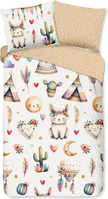 Produktbild von Good Morning KinderBettbezug "Wüstenfüchse mit Kaktus-Tipi-Zelt und Boho-Elementen" - multi - (140x200/220 cm) - Baumwolle