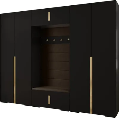 Produktbild von MEBLE KRYSPOL Inova 1 Möbelset Garderobe, 236,7x300x47cm - Schwarz, Manila 04, Gold