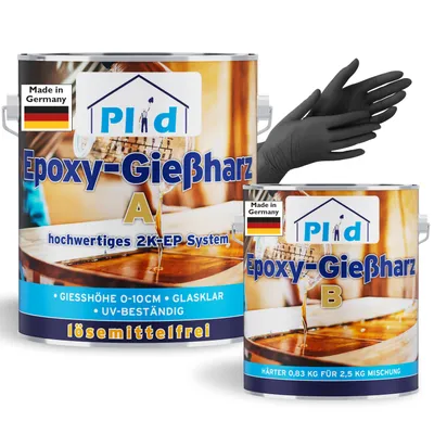 Produktbild von PLID Epoxidharz 2,5kg mit Härter für innen und außen - Gießharz gießen zur Erstellung individueller Design Objekte - Kunstharz lösemittelfrei - Epoxy