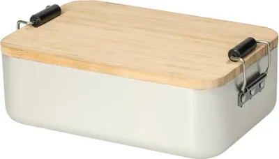 Produktbild von Vorratsdose "Bamboo" klein – Brotzeitbox aus Aluminium mit Bambusdeckel und Klemmbügel, ideale Lunchbox oder Pausenbox für Kinder & Erwachsene - Silber