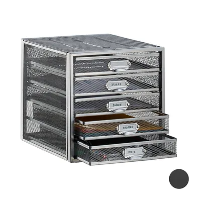 Produktbild von Relaxdays Schubladenbox, 5 Schubfächer, für Din A4 Dokumente, Ordnungssystem für Schreibtisch, Aktenablage, silber
