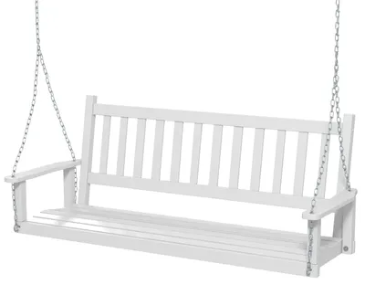 Immagine prodotto di Panca a dondolo – Panca sospesa – Panca da giardino – Altalena da giardino – Altalena hollywoodiana – Posti a sedere: 3 – Legno di pioppo – Bianco