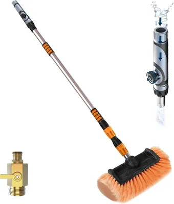 Immagine prodotto di Spazzola per il lavaggio auto telescopica, 3,6 metri. Spazzola per la pulizia dell'auto con alimentazione ad acqua, manico lungo con dispenser per sapone, spazzola morbida da 30,5 cm
