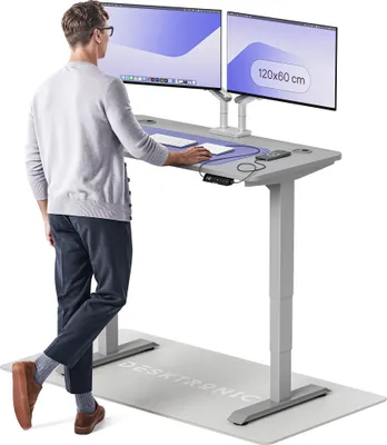 Zdjęcie produktu dla Desktronic HomePro biurko z elektryczną regulacją wysokości 120x60cm szary/szary z funkcją pamięci, technologią antykolizyjną, portami ładowania USB-A i USB-C