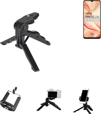 Produktbild von K-S-Trade Stativ Tisch-Ständer Dreibein Handy-Stativ Ständer kompatibel mit Oppo Find X2 Lite Mini-Stativ Smartphone Tripod Handy-Stativ aus Plastik