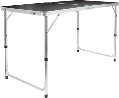 Produktbild von Harbour Housewares Höhenverstellbarer, klappbarer Picknicktisch aus Aluminium – 120 cm (4 Fuß) – Schwarz