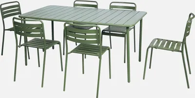 Produktbild von sweeek - Gartentisch aus Stahl mit 6 Stühlen - Grün