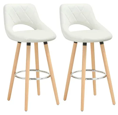 Immagine prodotto di Set di 2 sgabelli con schienale e poggiapiedi | Bianco | 43x43x91 cm