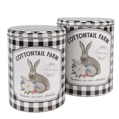Produktbild von Clayre & Eef Blechdose-Aufbewahrungsbox Ø 20x24 / Ø 17x23 cm Weiß Schwarz Metall Kaninchen