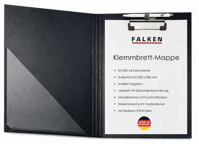 Produktbild von FALKEN Klemmbrett-Mappe DIN A4 schwarz mit Tasche im Vorderdeckel