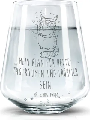 Produktbild von Mr. & Mrs. Panda Glas Waschbär - Transparent - Geschenk, Saftglas, Plan, Tagträumen, Waschen, Seifenblasen, Lustige Sprüche, Becherglas, Wasserglas, Tumbler, Trinkglas