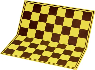 A yellow and brown chessboard is shown unfolded against a white background.