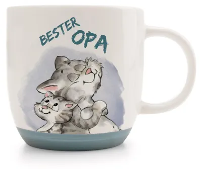 Produktbild von Nici Tasse Katze "Bester Opa" weiß/blau 400 ml