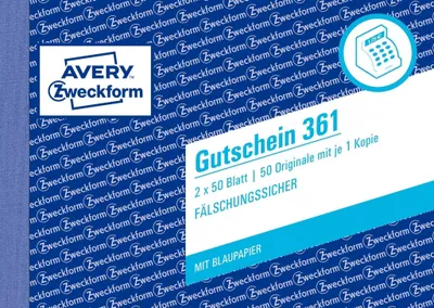 Produktbild von Avery Zweckform 361, Gutschein, A6 quer, mit Blaupapier, 2x50 Blatt